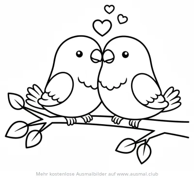 Liebesvögel auf einem Ast Ausmalbild