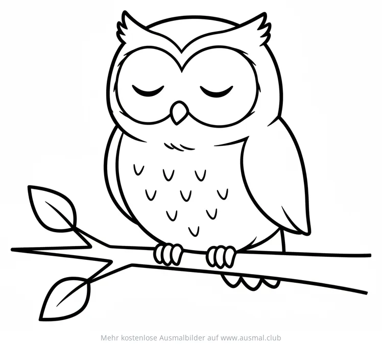 Schlafende Eule auf Ast Ausmalbild
