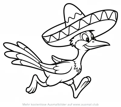 Rennkuckuck mit Sombrero Ausmalbild