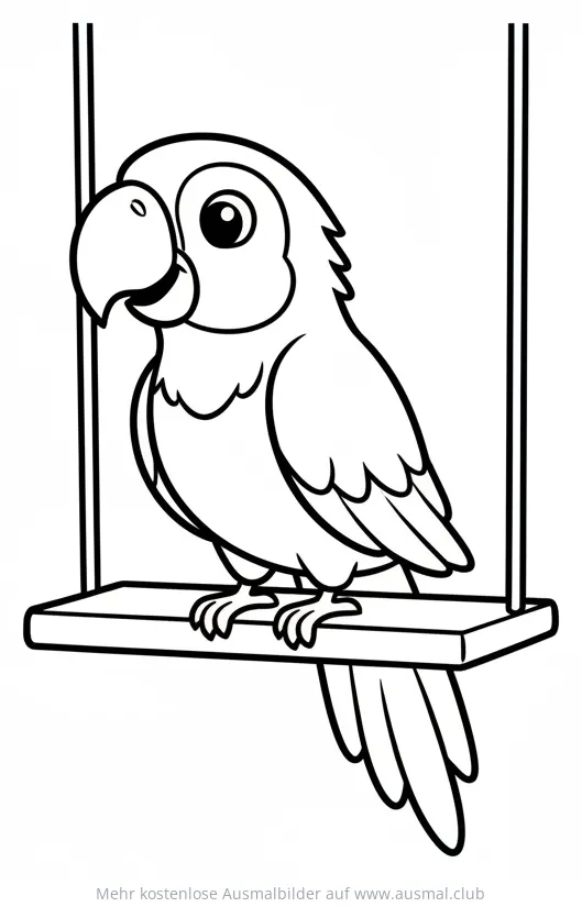 Papagei auf Schaukel Ausmalbild