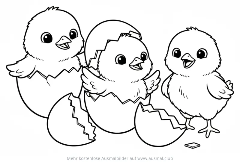 Drei Küken beim Schlüpfen Ausmalbild