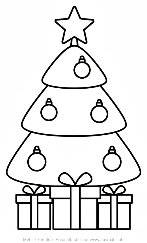 Weihnachtsbaum mit Kugeln und Geschenken Ausmalbild