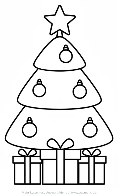 Weihnachtsbaum mit Kugeln und Geschenken Ausmalbild