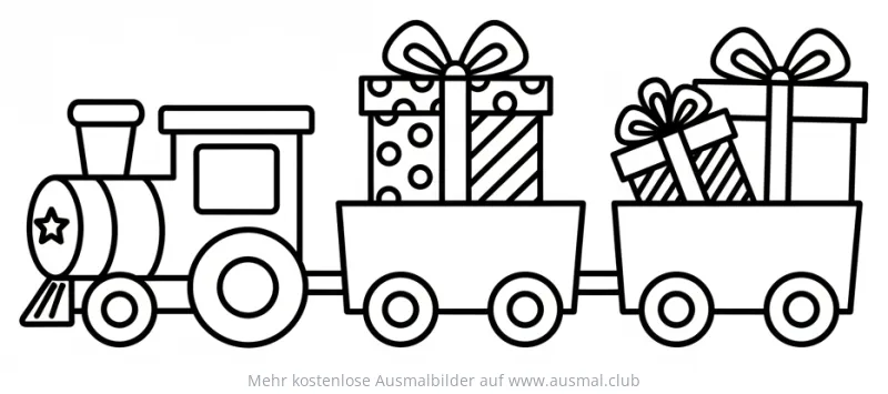 Weihnachtszug mit Geschenken Ausmalbild