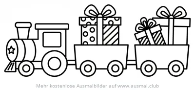 Weihnachtszug mit Geschenken Ausmalbild