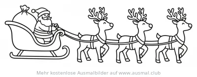 Weihnachtsmann im Schlitten mit Rentieren Ausmalbild