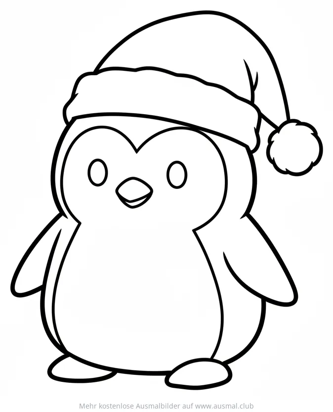 Pinguin mit Weihnachtsmütze Ausmalbild