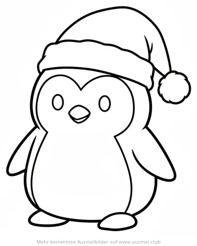 Pinguin mit Weihnachtsmütze Ausmalbild