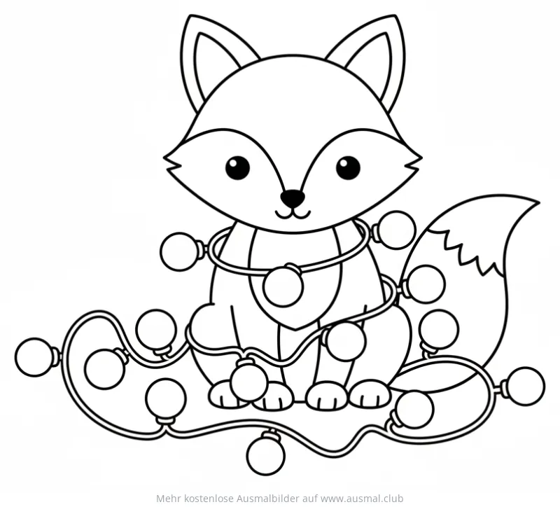 Fuchs mit Weihnachtslichterkette Ausmalbild