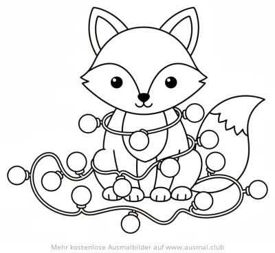 Fuchs mit Weihnachtslichterkette Ausmalbild