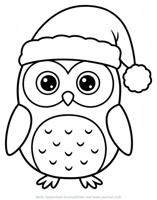 Eule mit Weihnachtsmütze Ausmalbild
