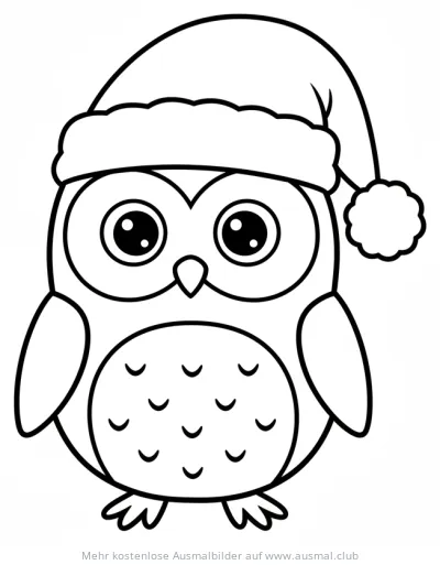 Eule mit Weihnachtsmütze Ausmalbild