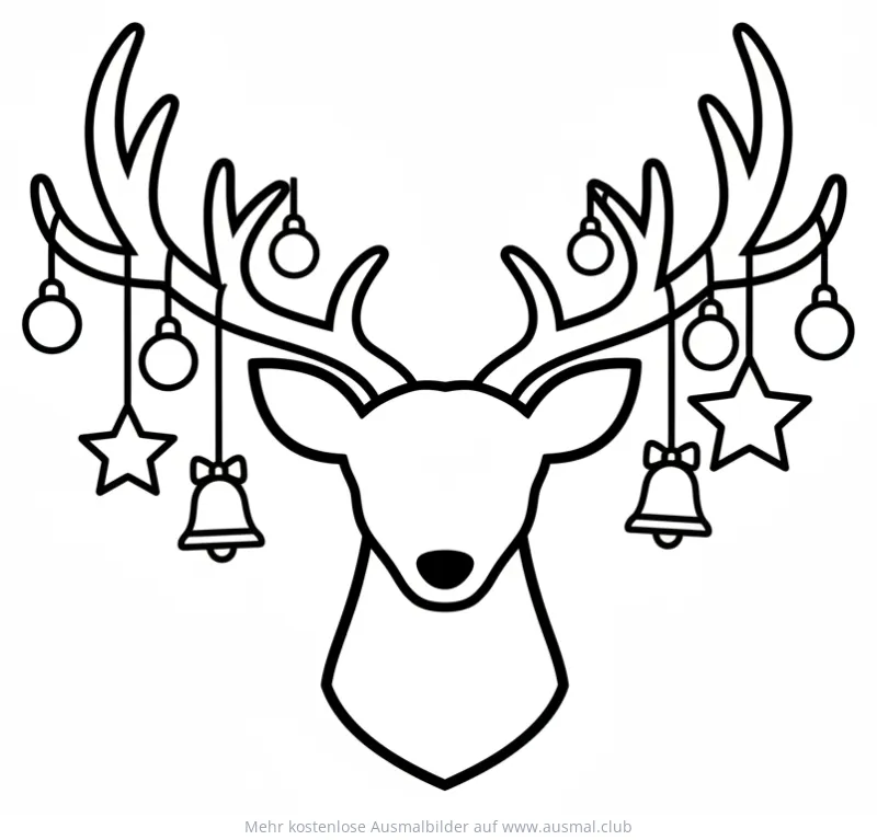 Hirschkopf mit Weihnachtsdekoration Ausmalbild