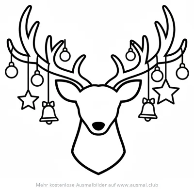 Hirschkopf mit Weihnachtsdekoration Ausmalbild