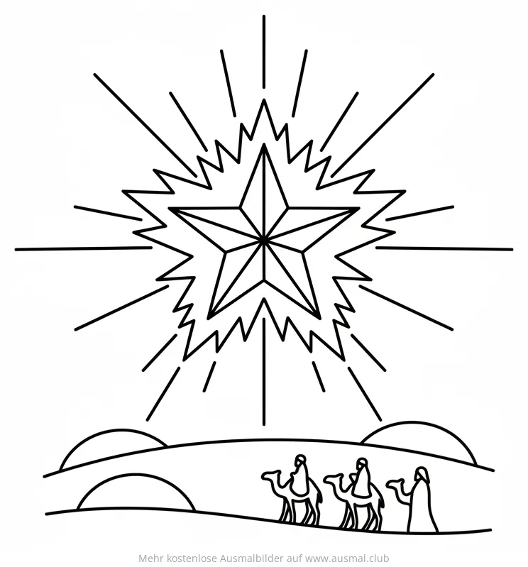 Stern von Bethlehem mit Heiligen Drei Königen Ausmalbild