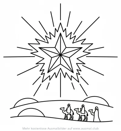 Stern von Bethlehem mit Heiligen Drei Königen Ausmalbild