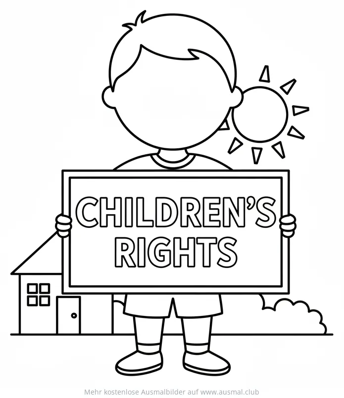 Kind mit Schild "CHILDREN'S RIGHTS" Ausmalbild