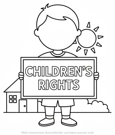 Kind mit Schild "CHILDREN'S RIGHTS" Ausmalbild