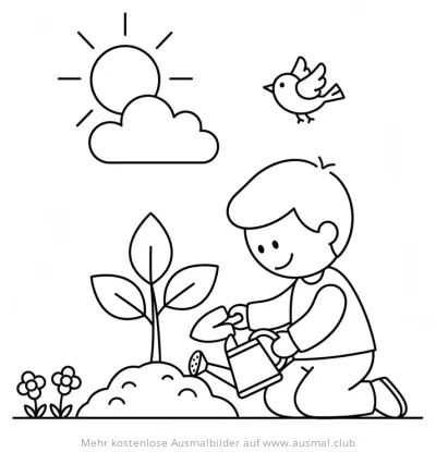 Junge pflanzt Baum Ausmalbild