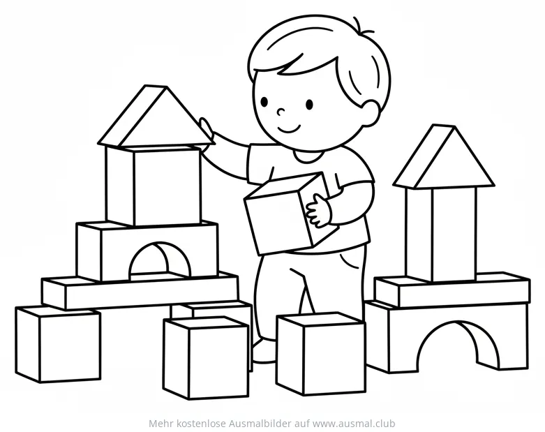 Junge spielt mit Bausteinen Ausmalbild