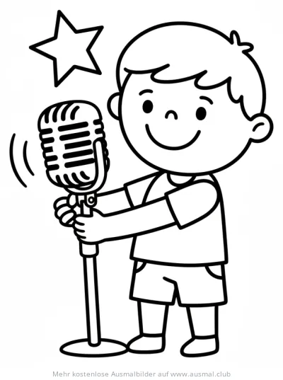 Kind singt am Mikrofon Ausmalbild