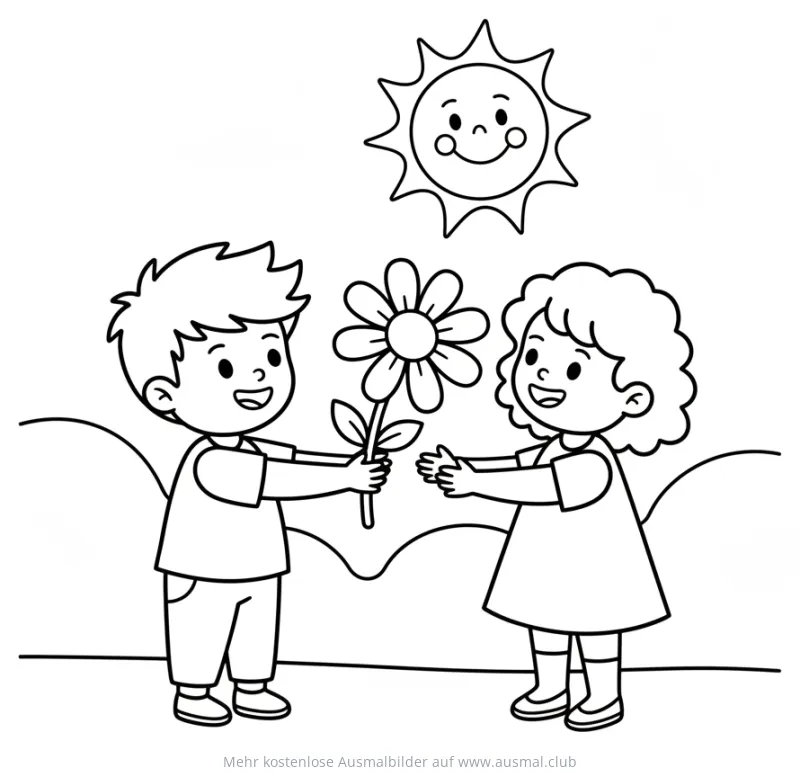 Junge schenkt Mädchen Blume Ausmalbild