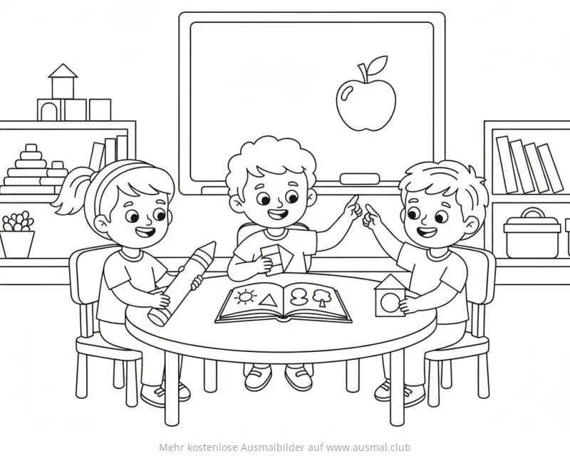 Kinder lernen in der Schule Ausmalbild