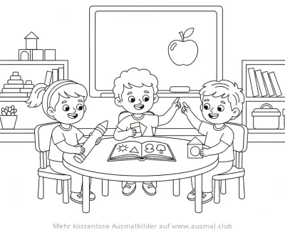 Kinder lernen in der Schule Ausmalbild