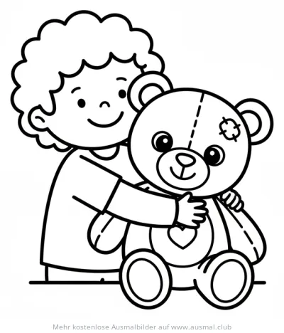Junge umarmt Teddybär Ausmalbild