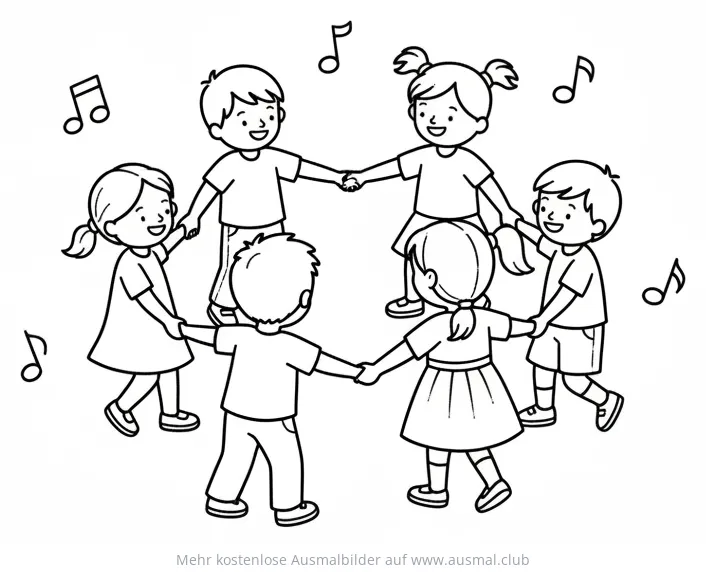 Tanzende Kinder im Kreis Ausmalbild