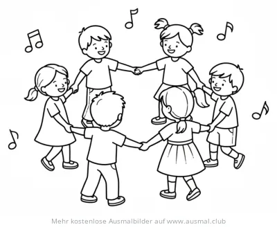 Tanzende Kinder im Kreis Ausmalbild