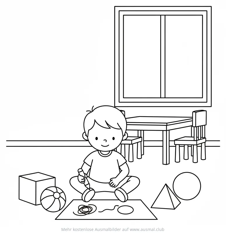 Junge beim Zeichnen im Kinderzimmer Ausmalbild