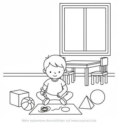 Junge beim Zeichnen im Kinderzimmer Ausmalbild