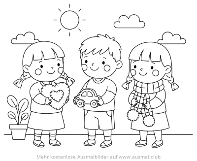 Geschenke tauschen Ausmalbild zum Weltkindertag