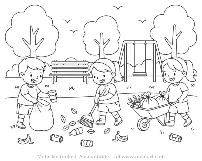 Kinder räumen Park auf Ausmalbild