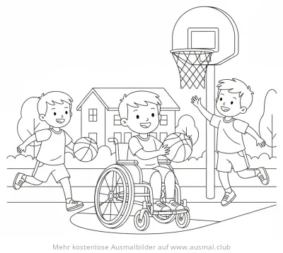Rollstuhl-Basketball Ausmalbild mit Kindern