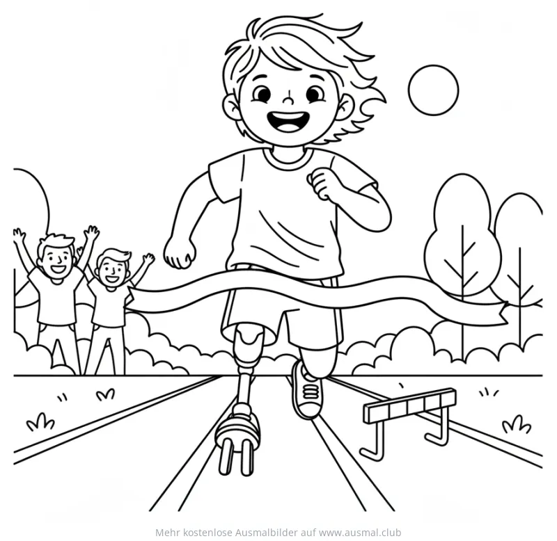 Kind mit Beinprothese beim Rennen Ausmalbild