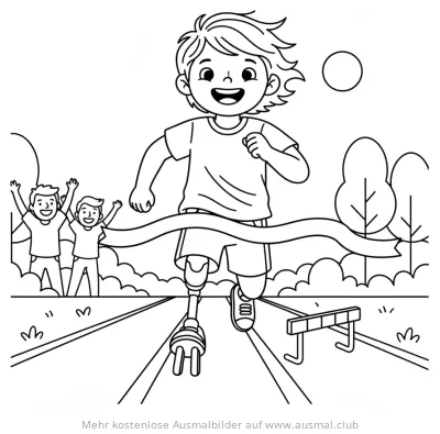 Kind mit Beinprothese beim Rennen Ausmalbild