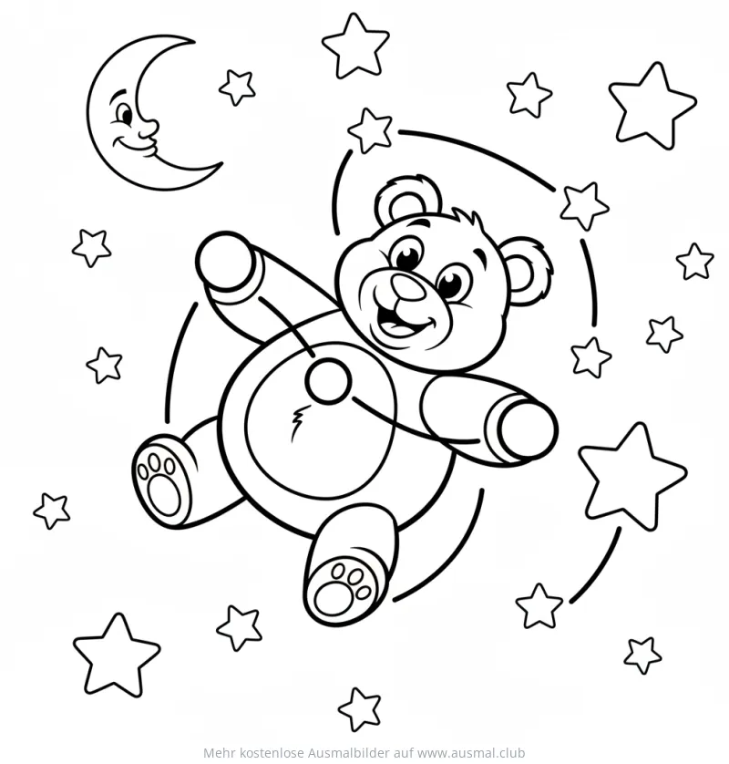 Sternbild Bär Ausmalbild mit Teddy, Sternen und Mond