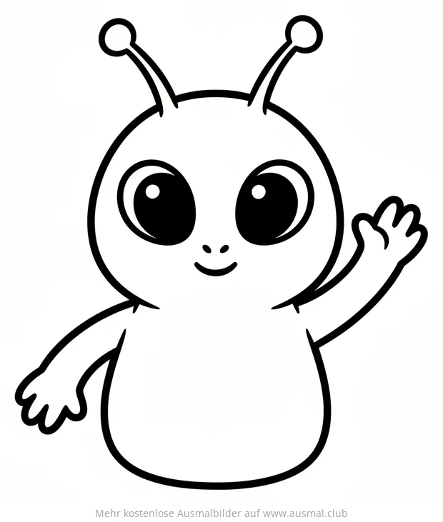 Freundlicher Alien mit Antennen winkt - Ausmalbild