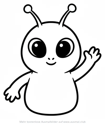 Freundlicher Alien mit Antennen winkt - Ausmalbild