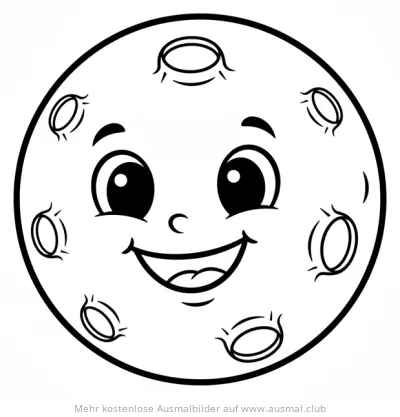 Lustiger Mond mit Gesicht Ausmalbild