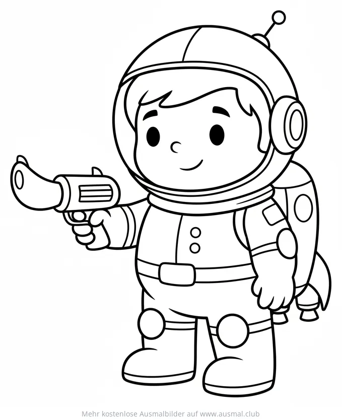 Weltraumpirat mit Pistole und Raketenrucksack Ausmalbild