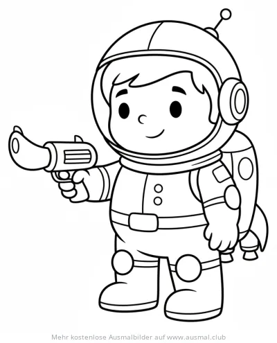 Weltraumpirat mit Pistole und Raketenrucksack Ausmalbild