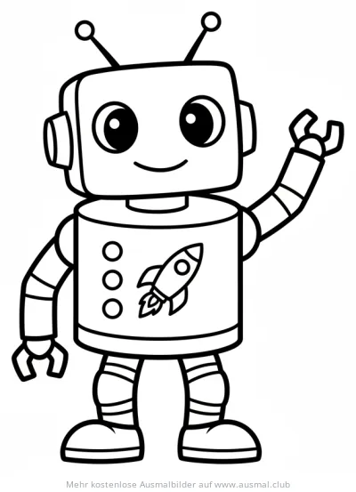 Freundlicher Weltraum Roboter mit Rakete Ausmalbild