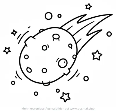 Asteroid mit Schweif und Sternen Ausmalbild