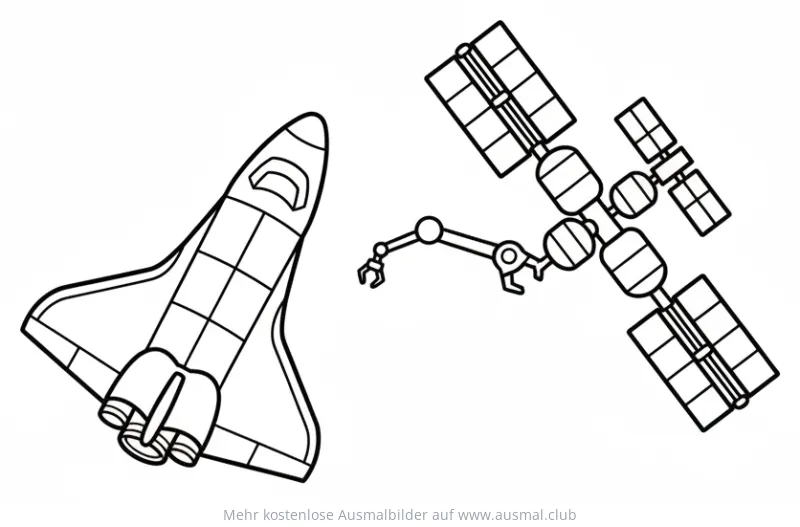 Raumschiff dockt an ISS Ausmalbild