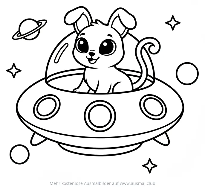 Hundeähnliches Alien Haustier im UFO Ausmalbild