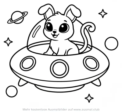 Hundeähnliches Alien Haustier im UFO Ausmalbild