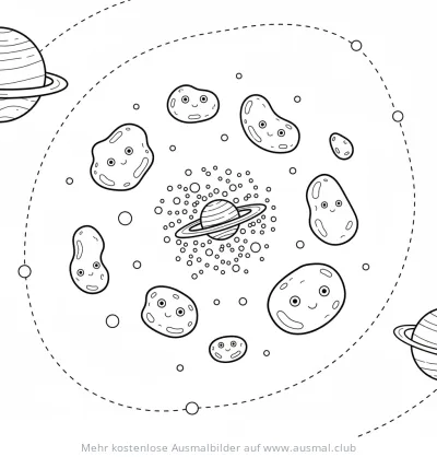 Asteroidengürtel mit Planeten Ausmalbild